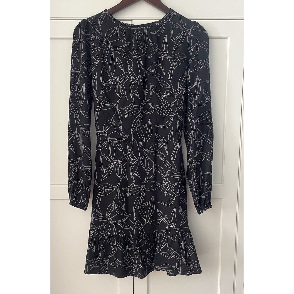 A New Day ruffled dress long sleeve leaf print  Sz. XS